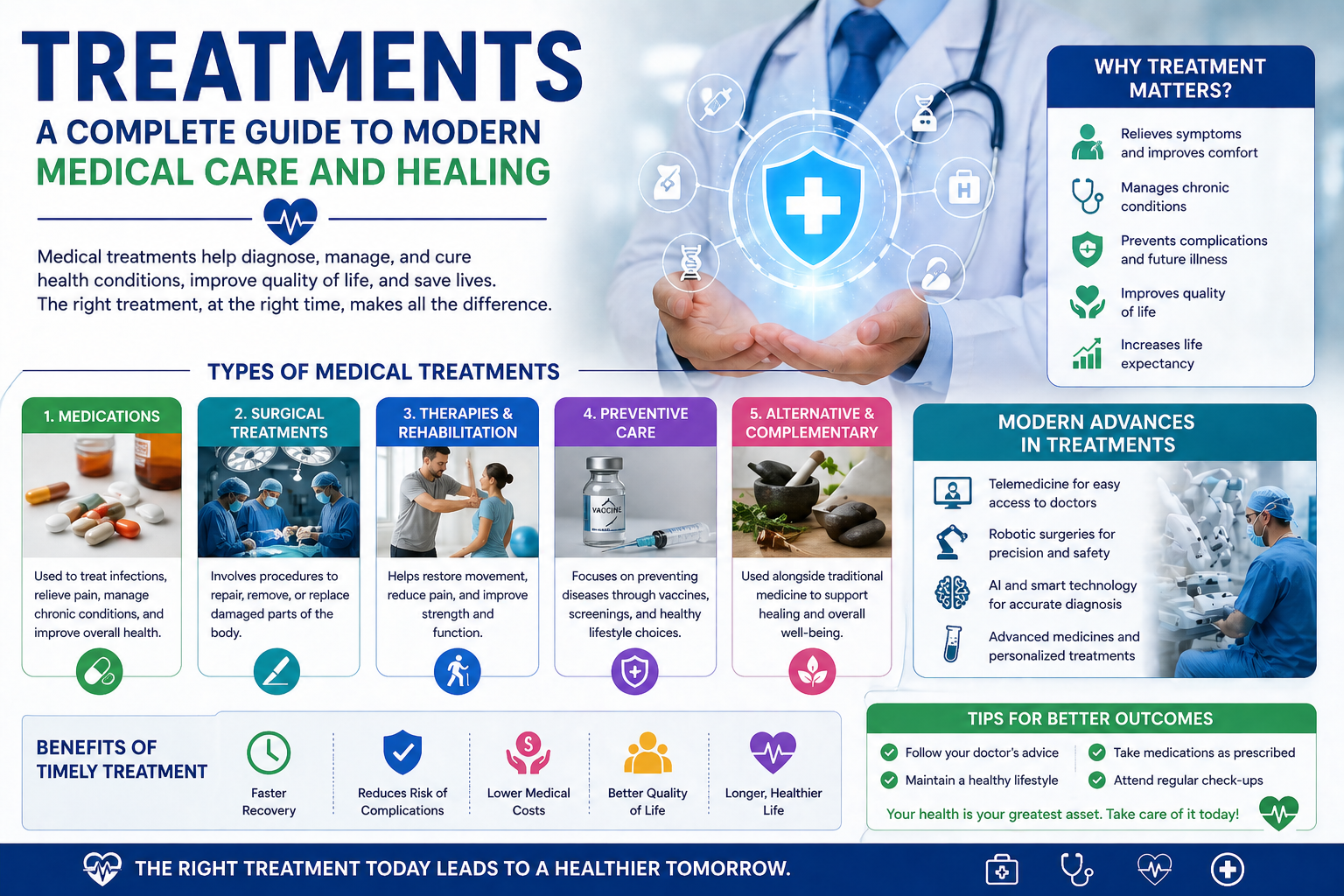 Modern medical treatment guide infographic
